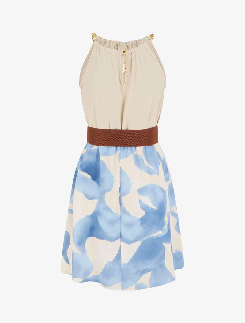 Robe à bretelles chaînes imprimé graphique - Bleu ciel