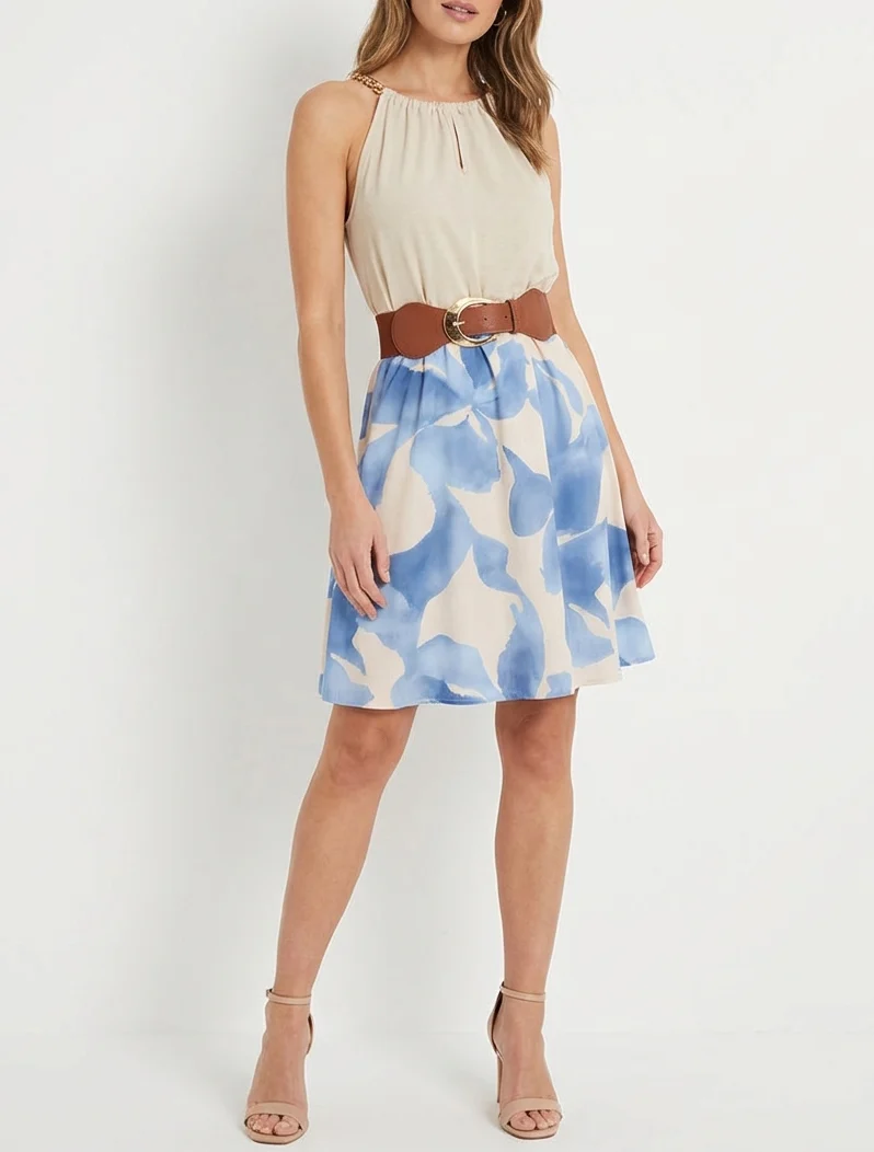 Robe à bretelles chaînes imprimé graphique - Bleu ciel