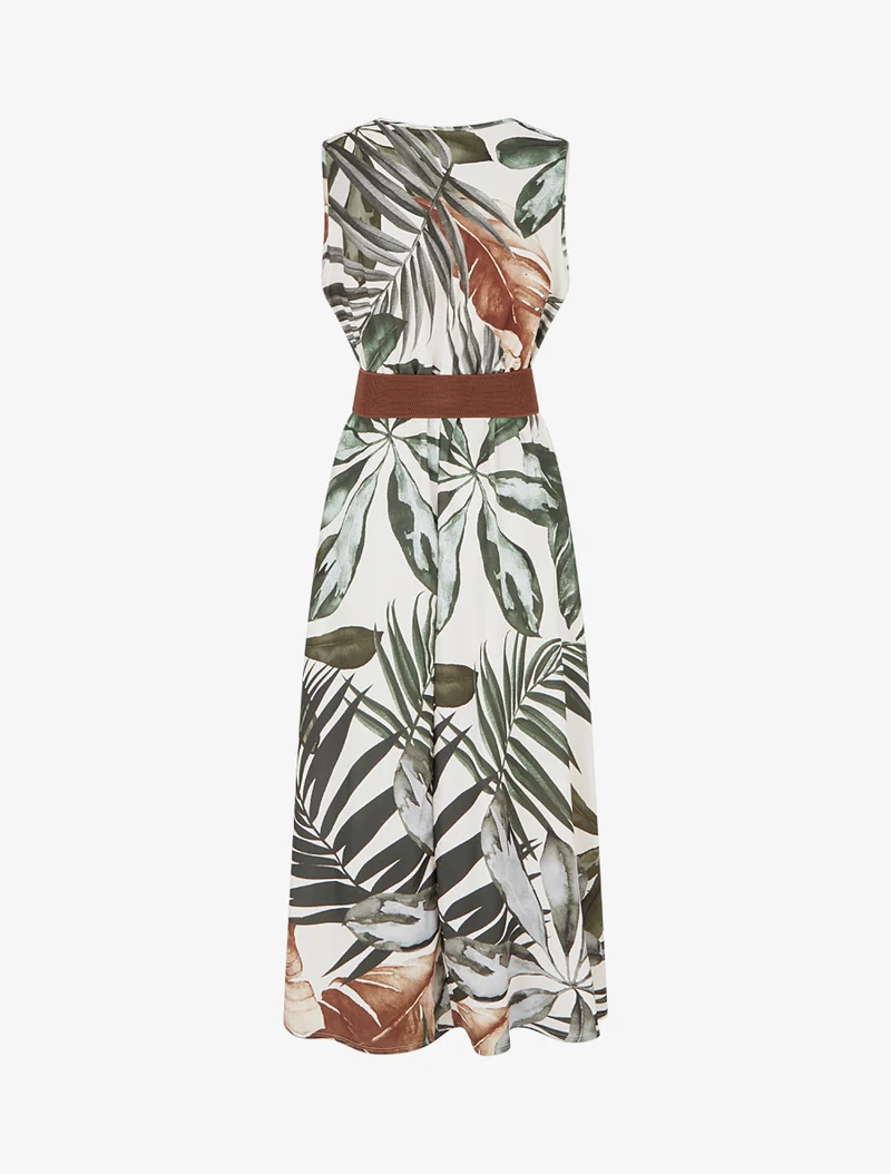 Robe sans manches imprimé feuillage - Kaki