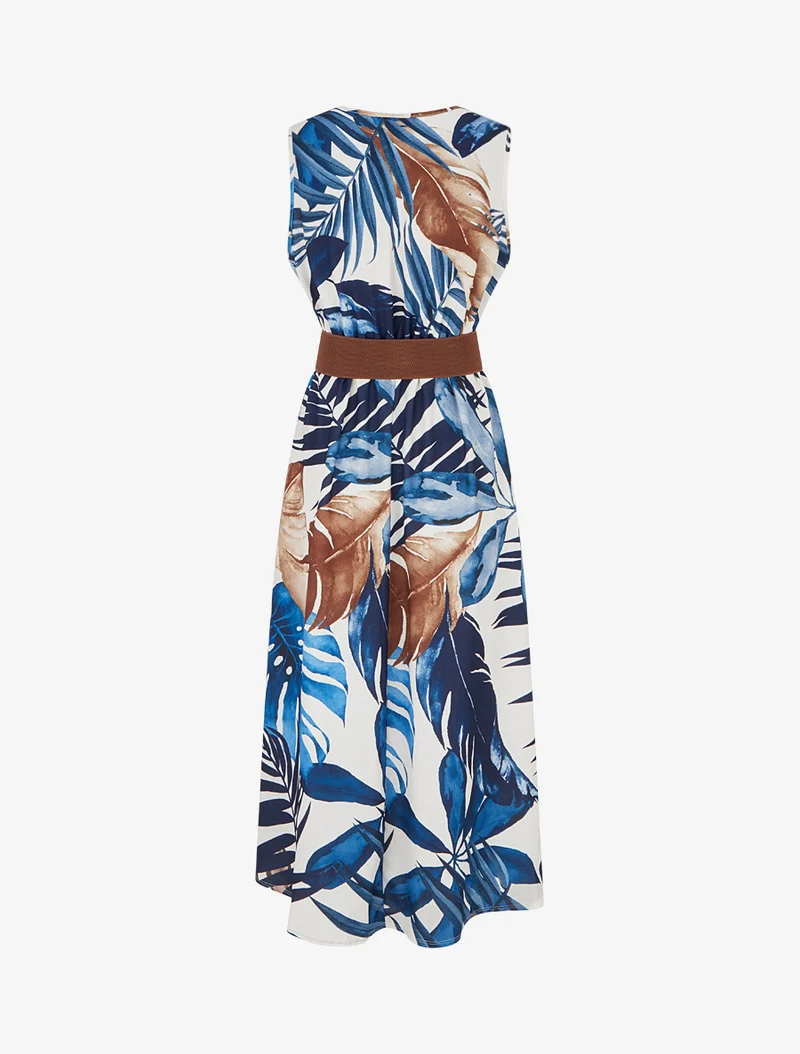 Robe sans manches imprimé feuillage - Marine