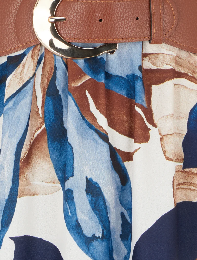 Robe sans manches imprimé feuillage - Marine