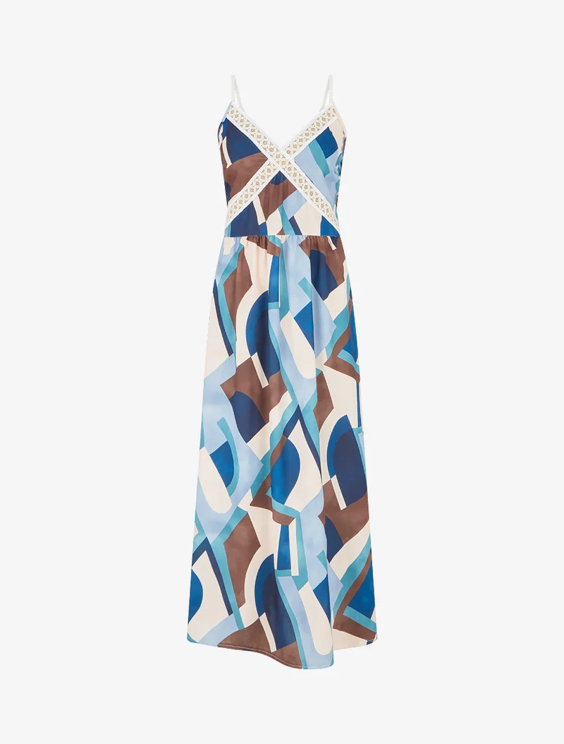 Robe imprimé graphique à empiècement broderie - Marine
