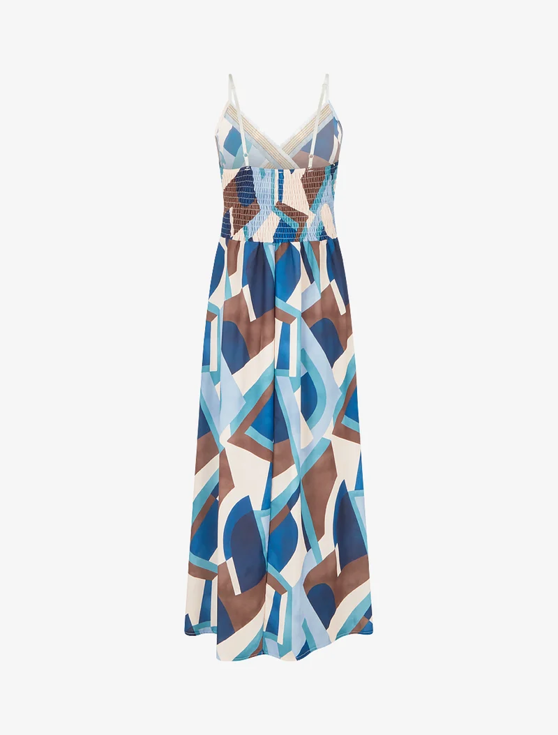 Robe imprimé graphique à empiècement broderie - Marine