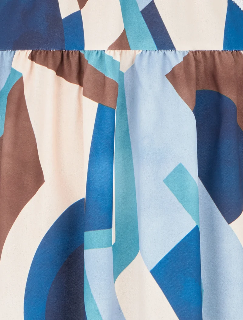 Robe imprimé graphique à empiècement broderie - Marine