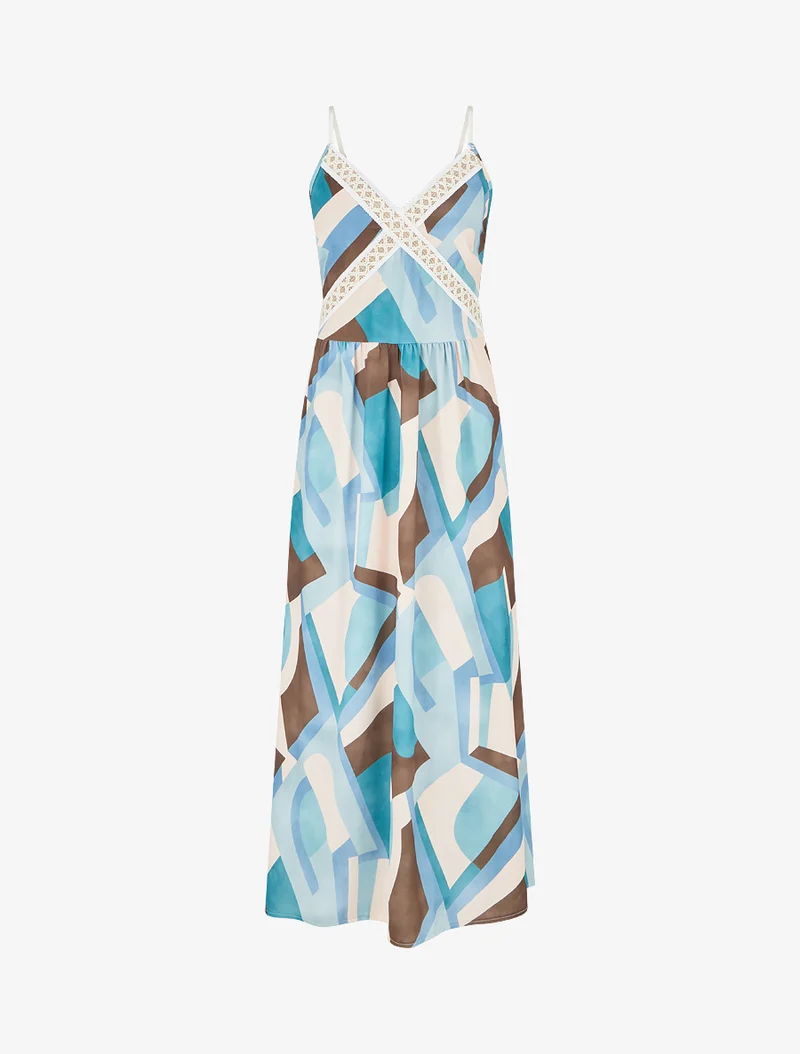 Robe imprimé graphique à empiècement broderie - Vert d'eau
