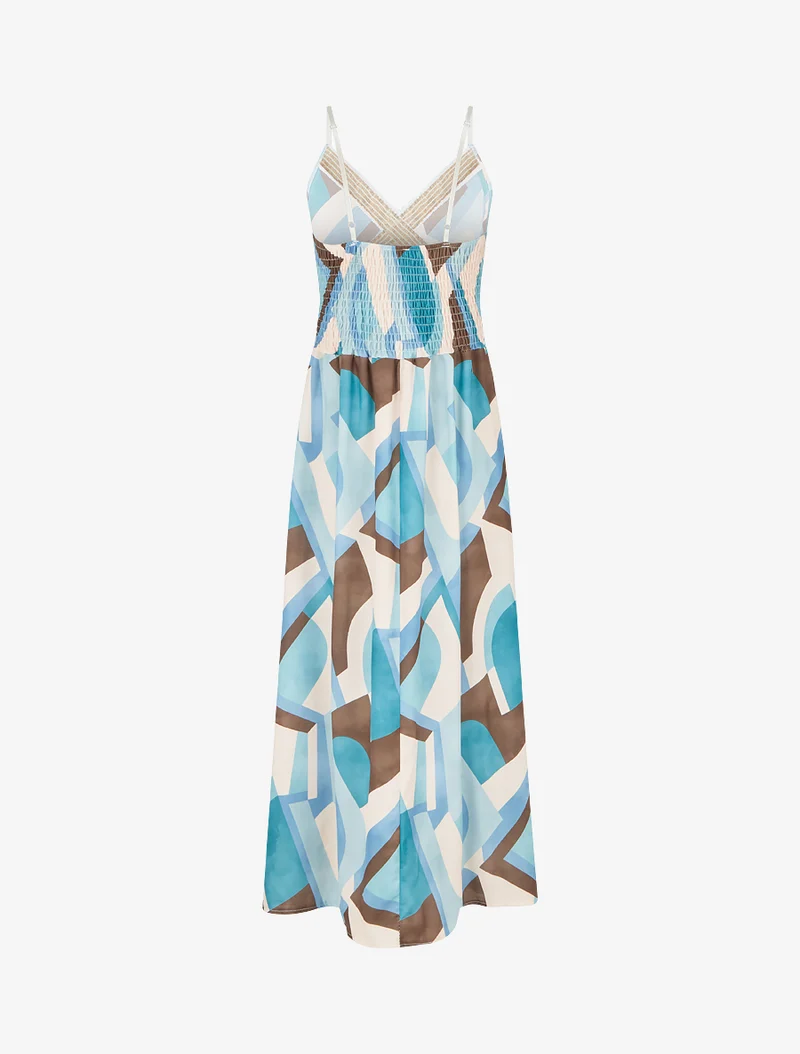 Robe imprimé graphique à empiècement broderie - Vert d'eau