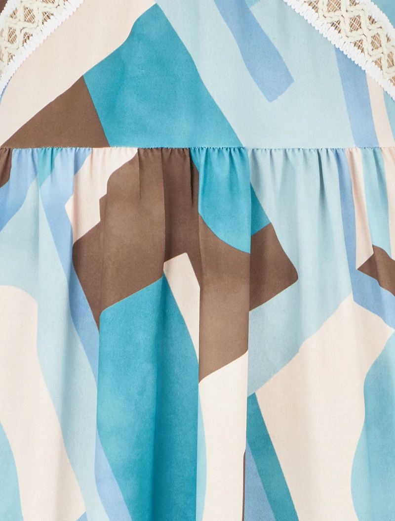 Robe imprimé graphique à empiècement broderie - Vert d'eau
