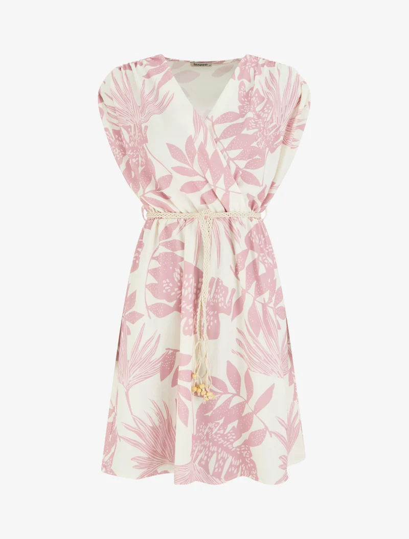 Robe mi-longue sans manches imprimé tropical - Rose