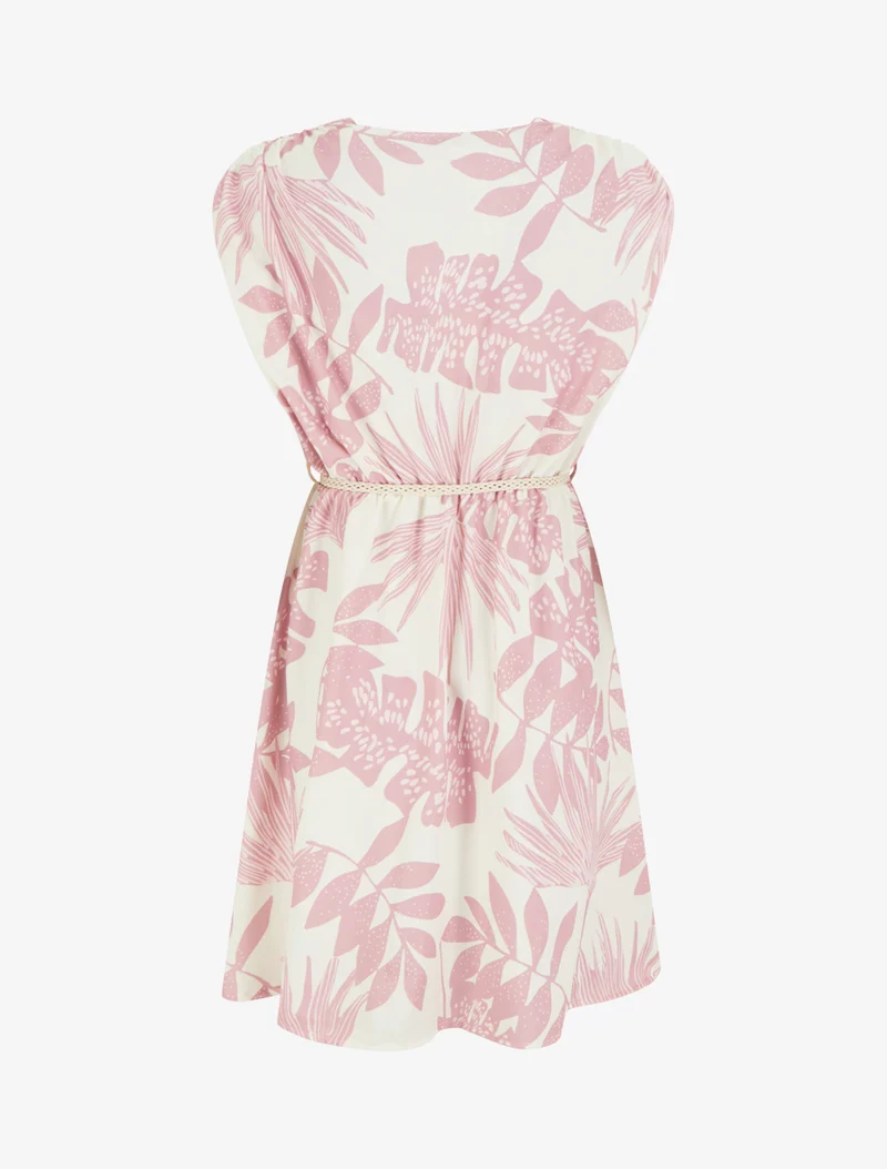 Robe mi-longue sans manches imprimé tropical - Rose