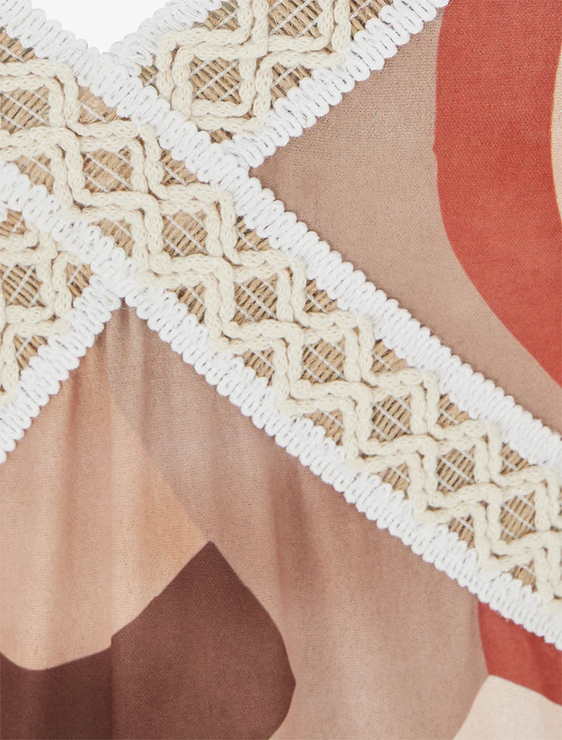 Robe imprimé graphique à empiècement broderie - Camel