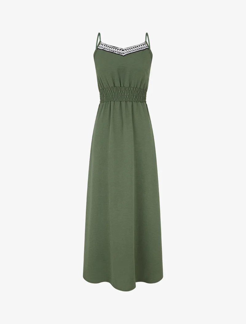 Robe longue unie à taille élastiquée - Kaki