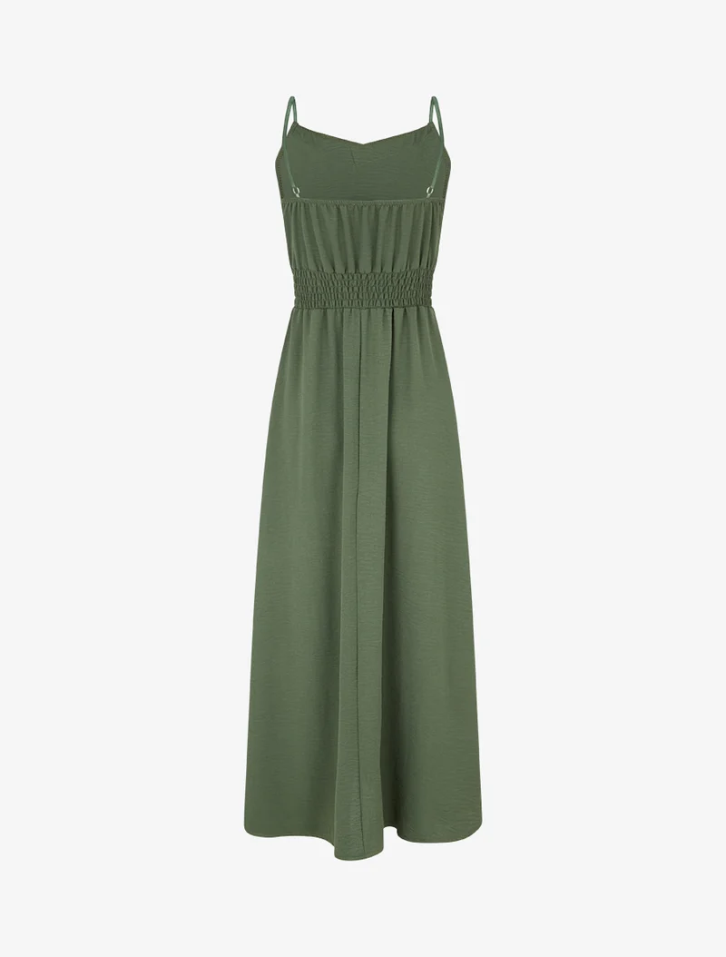 Robe longue unie à taille élastiquée - Kaki