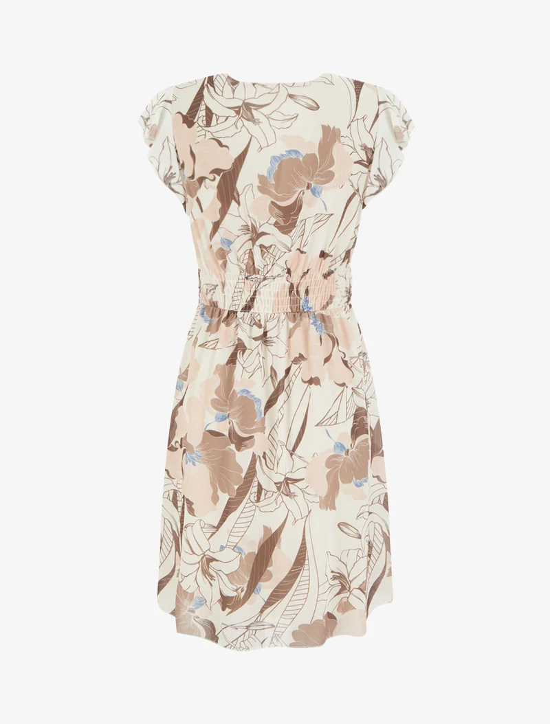 Robe mi-longue imprimé grandes fleurs à boucle - Marron