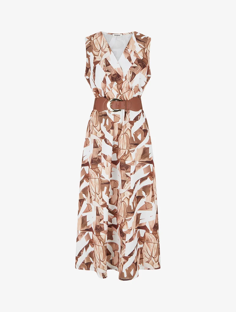 Robe sans manches imprimé fantaisie - Camel