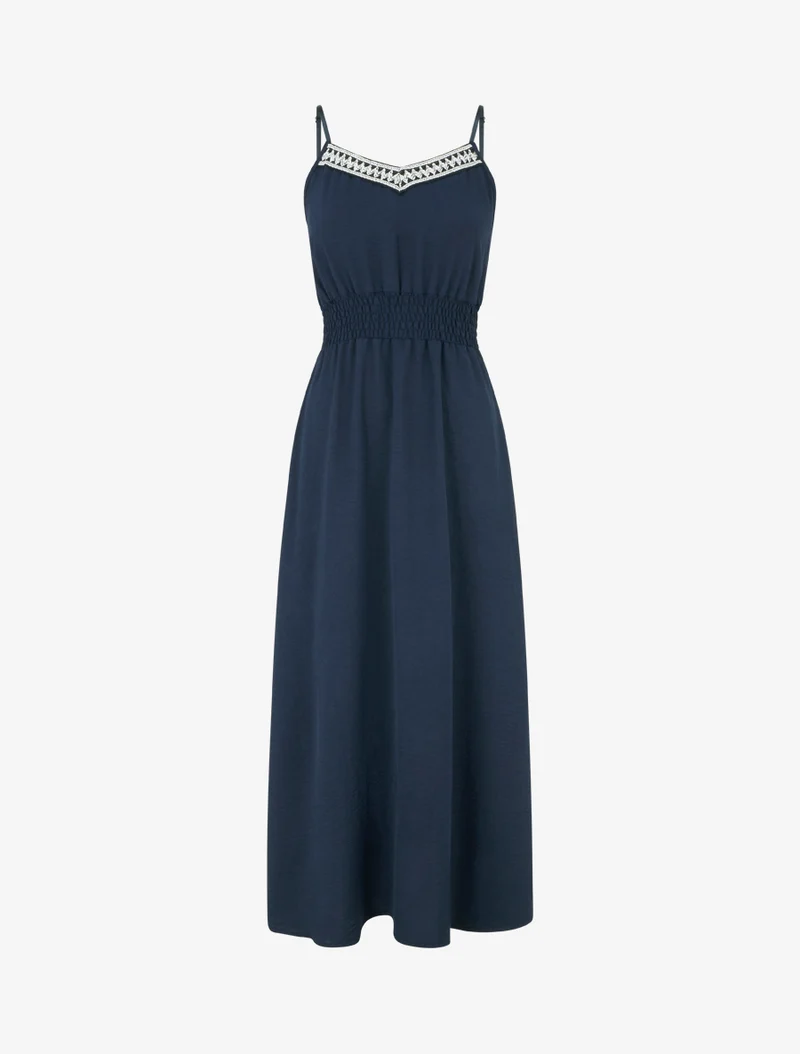 Robe longue unie à taille élastiquée - Marine