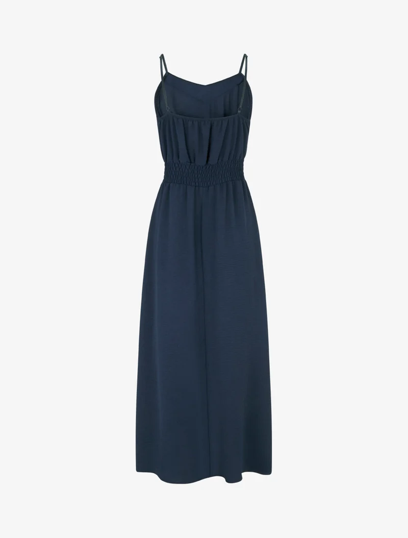 Robe longue unie à taille élastiquée - Marine