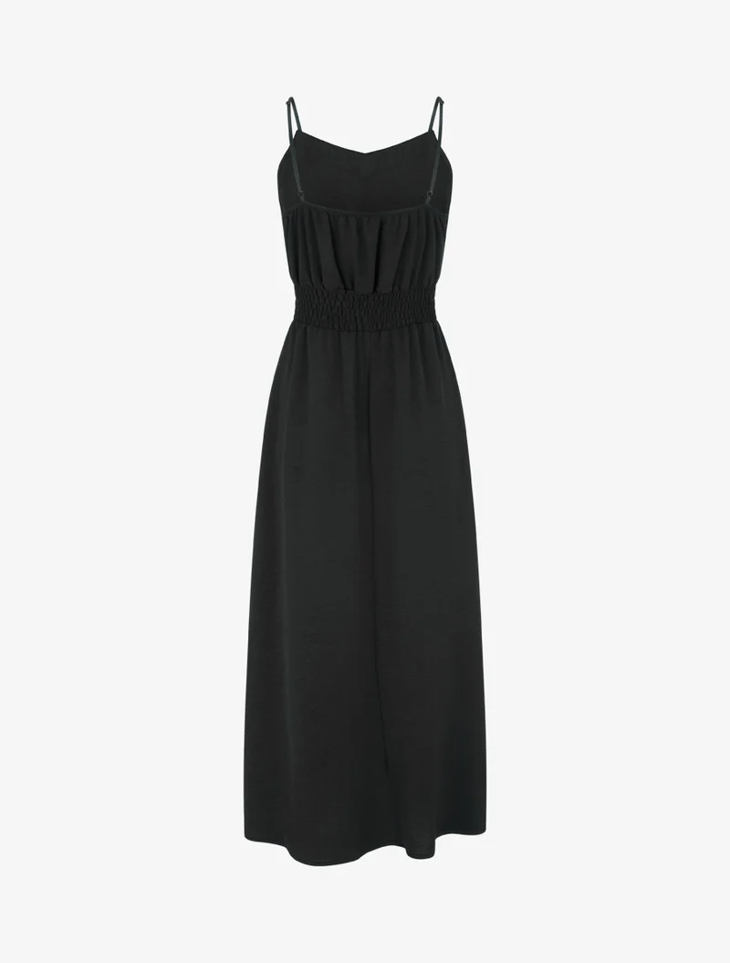 Robe longue unie à taille élastiquée - Noir