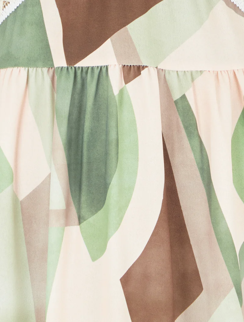 Robe imprimé graphique à empiècement broderie - Kaki