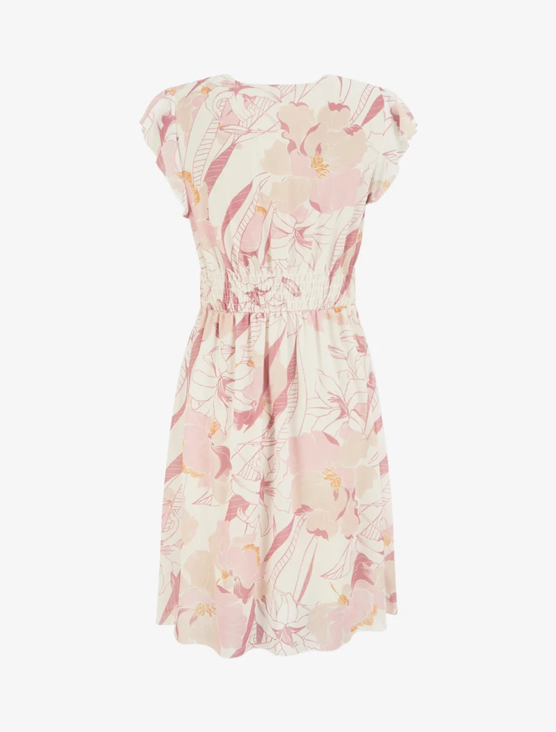 Robe mi-longue imprimé grandes fleurs à boucle - Rose