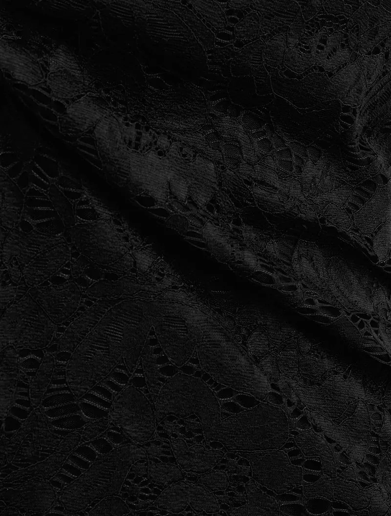 Top en dentelle à manches courtes - Noir
