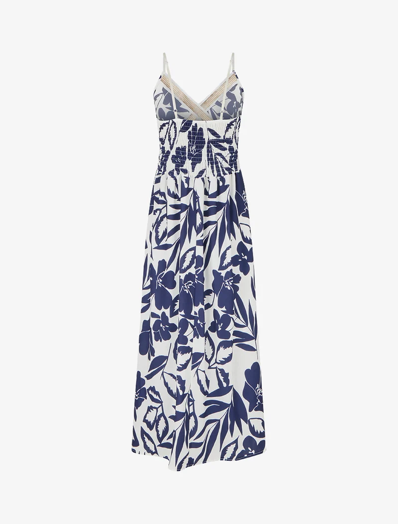 Robe fleurie à empiècement broderie - Marine