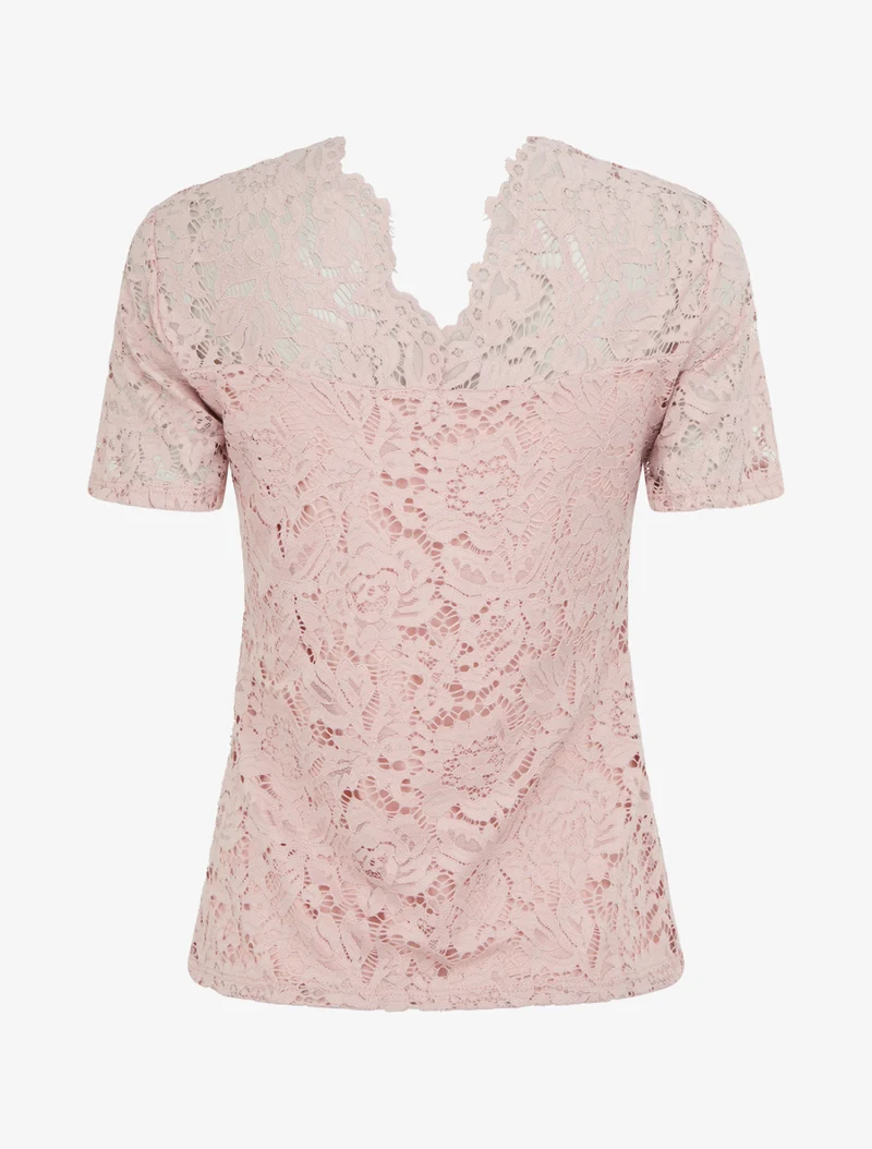 Top en dentelle à manches courtes - Rose