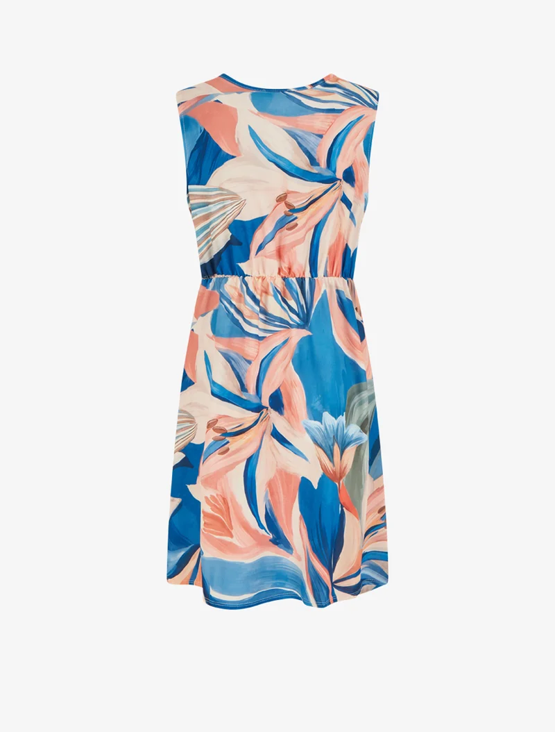 Robe style portefeuille sans manches imprimé fleurs de lys - Bleu foncé