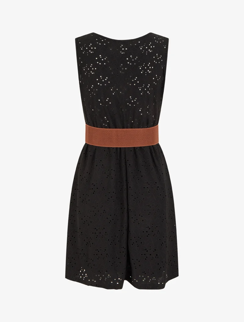 Robe évasée sans manches en broderie anglaise - Noir