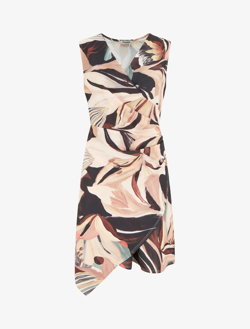 Robe style portefeuille sans manches imprimé fleurs de lys - Noir