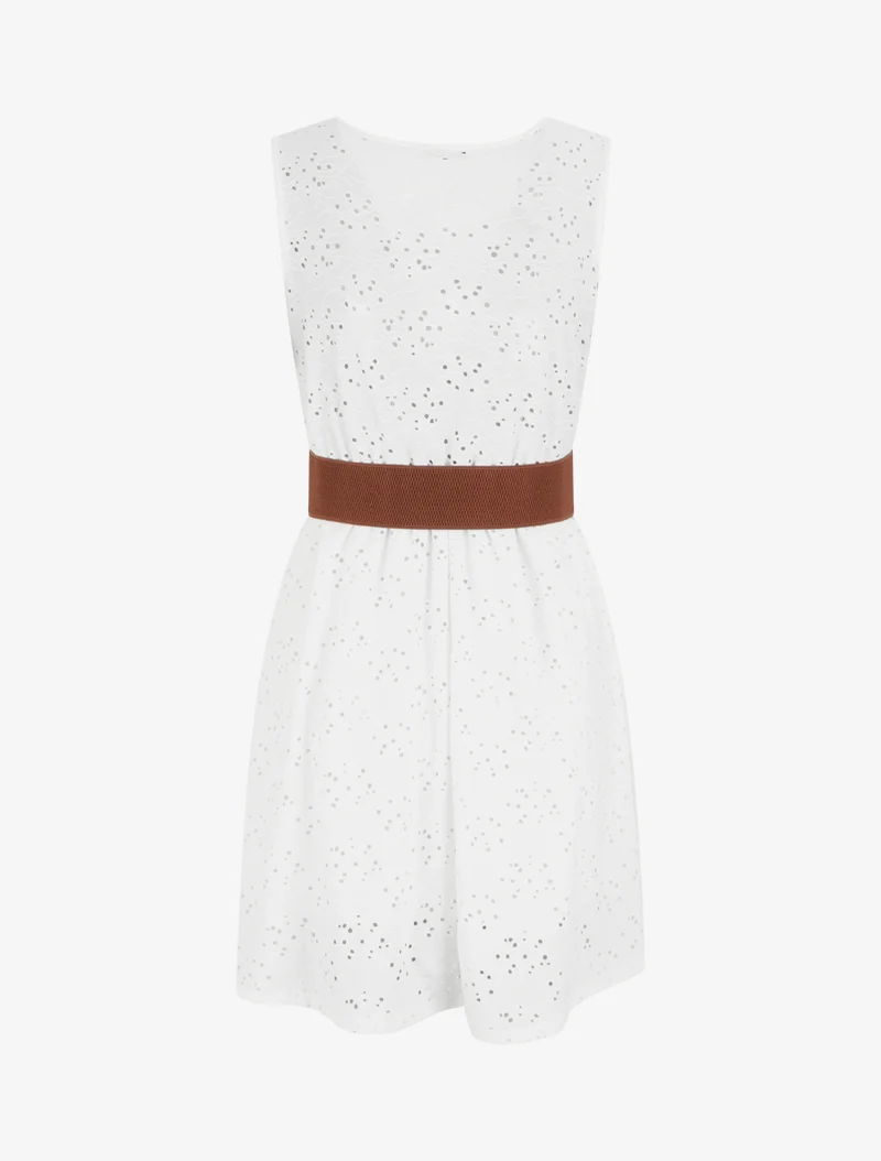 Robe évasée sans manches en broderie anglaise - Blanc