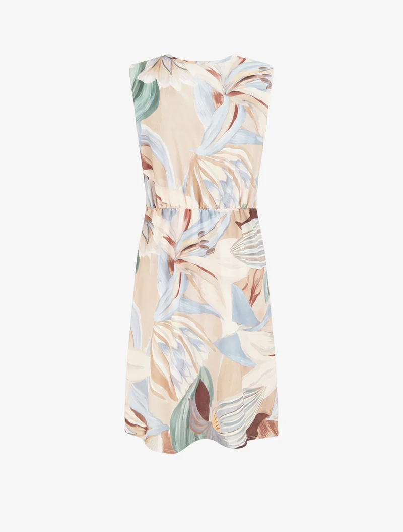 Robe style portefeuille sans manches imprimé fleurs de lys - Beige