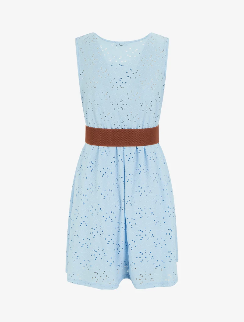 Robe évasée sans manches en broderie anglaise - Bleu ciel