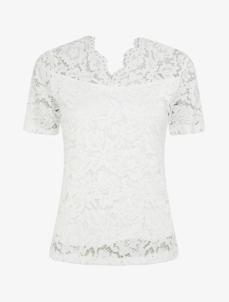 Top en dentelle à manches courtes - Blanc