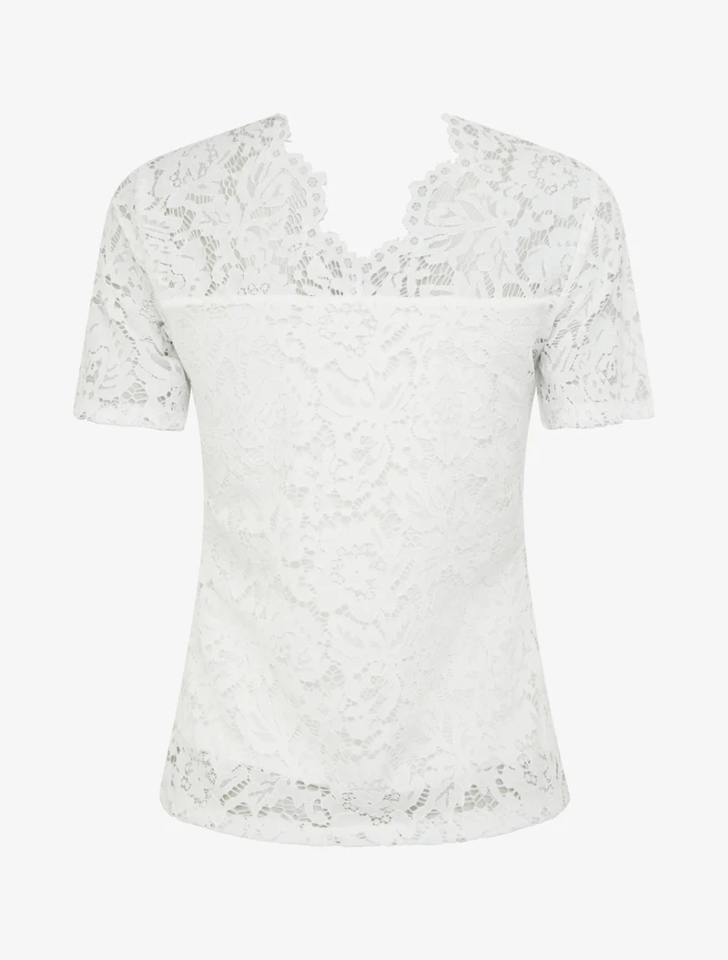 Top en dentelle à manches courtes - Blanc