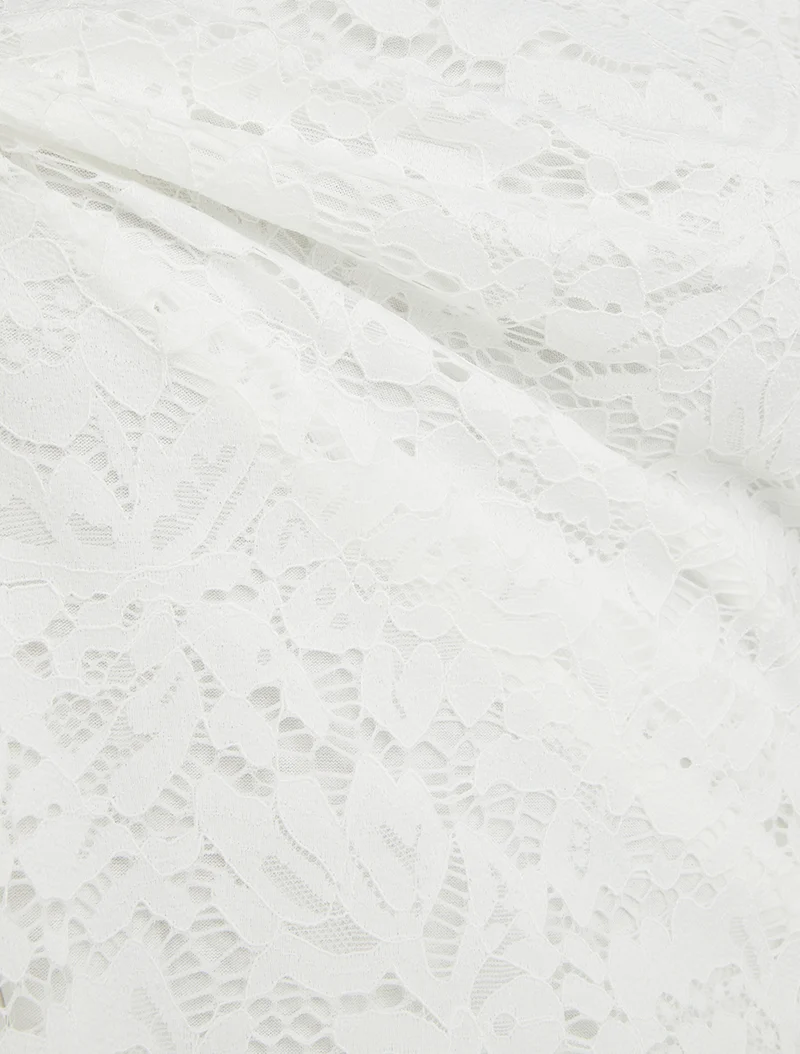 Top en dentelle à manches courtes - Blanc