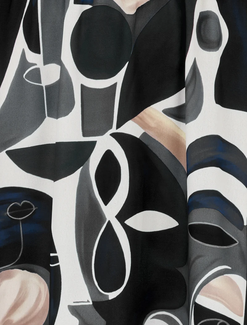 Robe imprimé peinture abstraite à bretelles stylisées - Noir