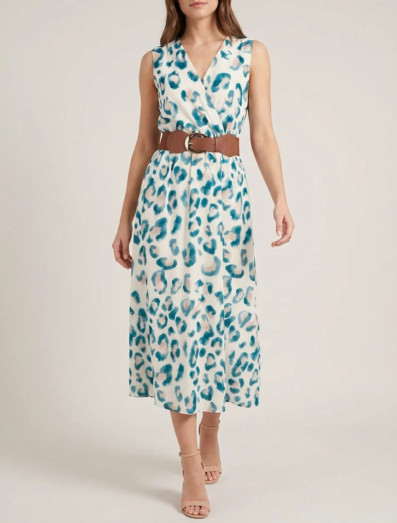 Robe sans manches imprimé léopard - Vert