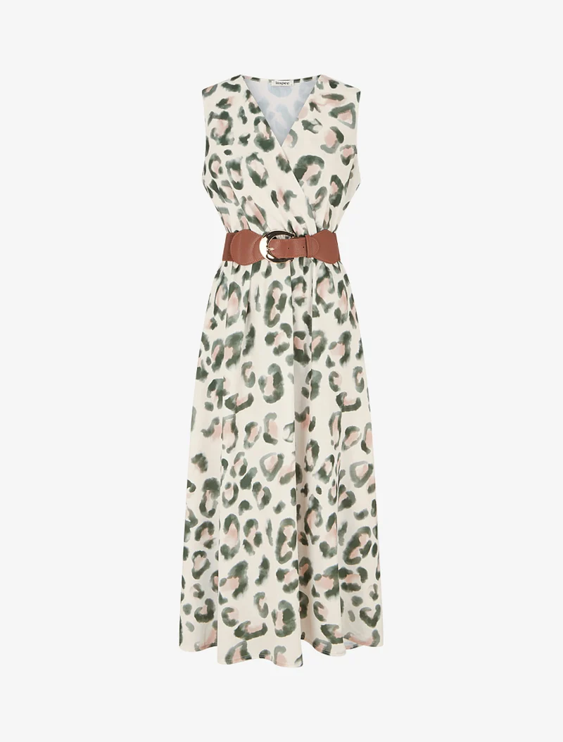 Robe sans manches imprimé léopard - Kaki