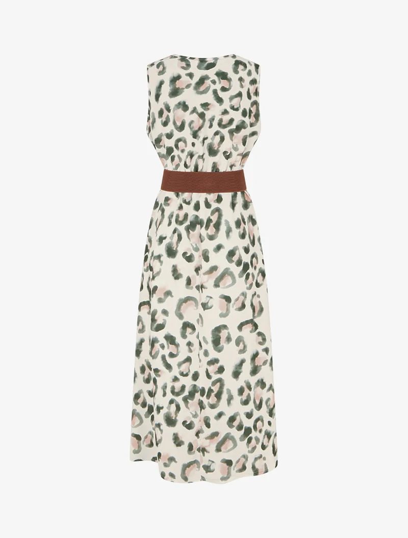 Robe sans manches imprimé léopard - Kaki