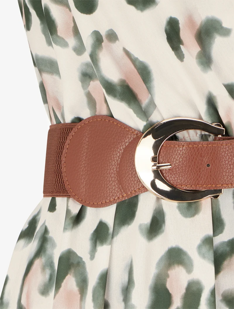 Robe sans manches imprimé léopard - Kaki