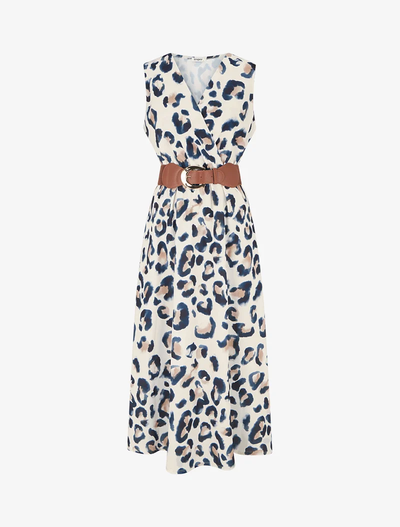 Robe sans manches imprimé léopard - Marine