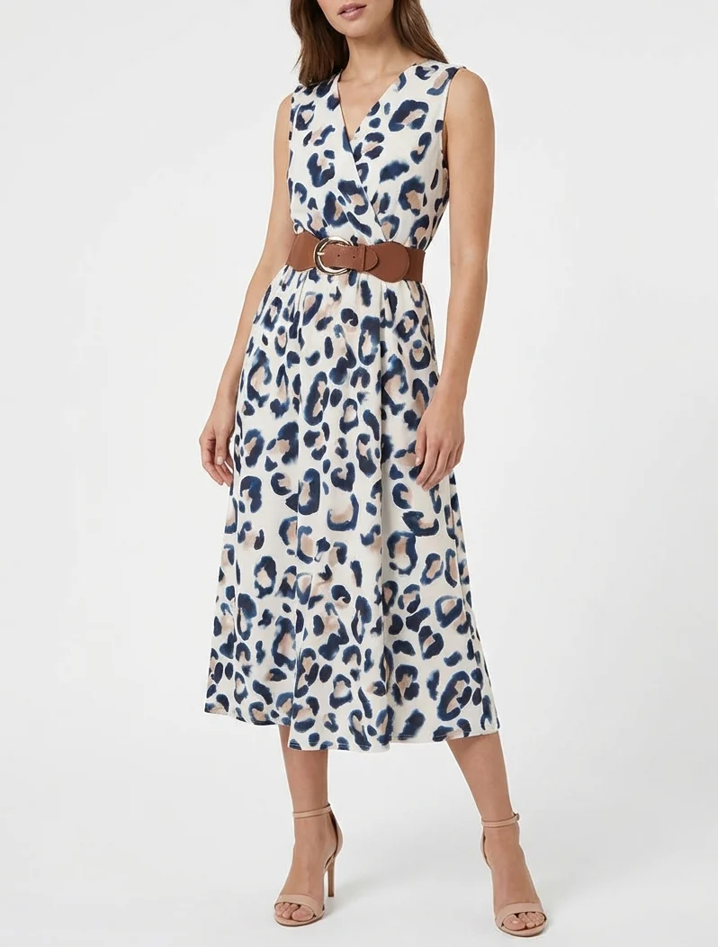 Robe sans manches imprimé léopard - Marine