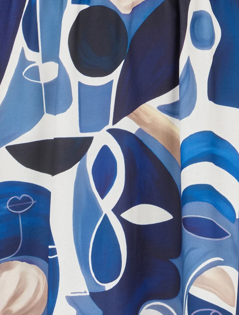 Robe imprimé peinture abstraite à bretelles stylisées - Marine