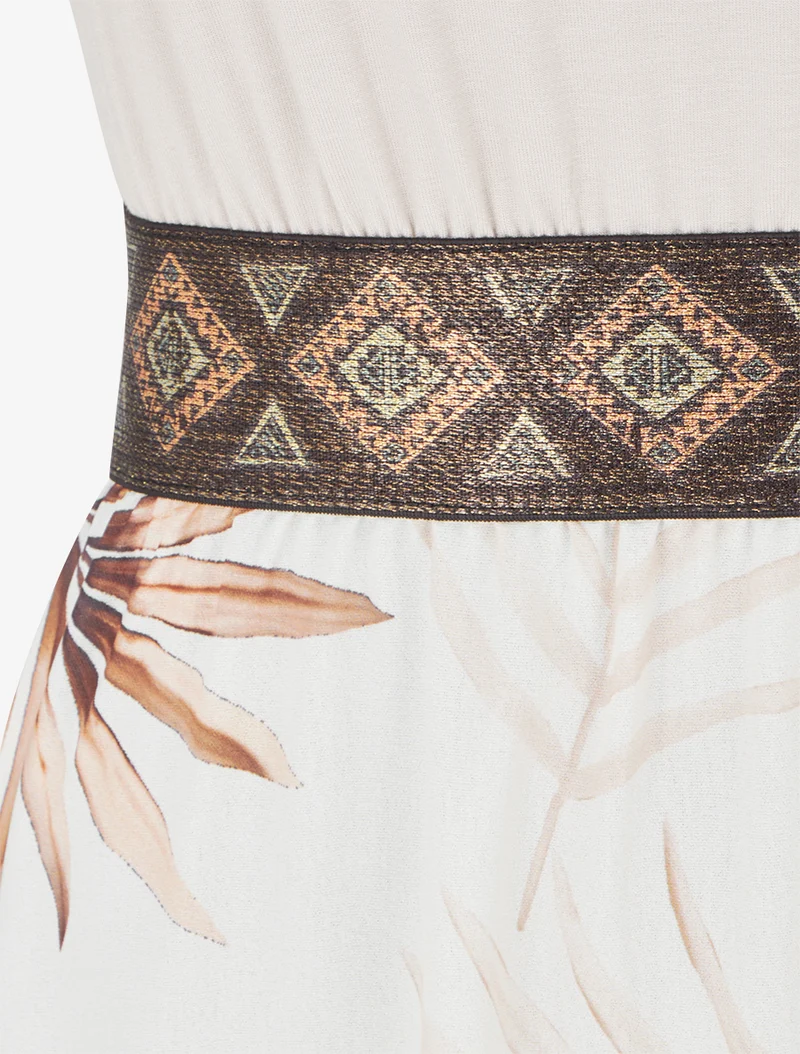 Robe imprimé feuillage à bretelles stylisées - Beige