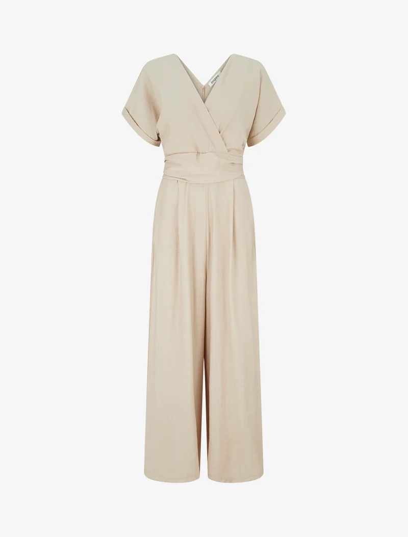 Combinaison unie à manches courtes - Beige