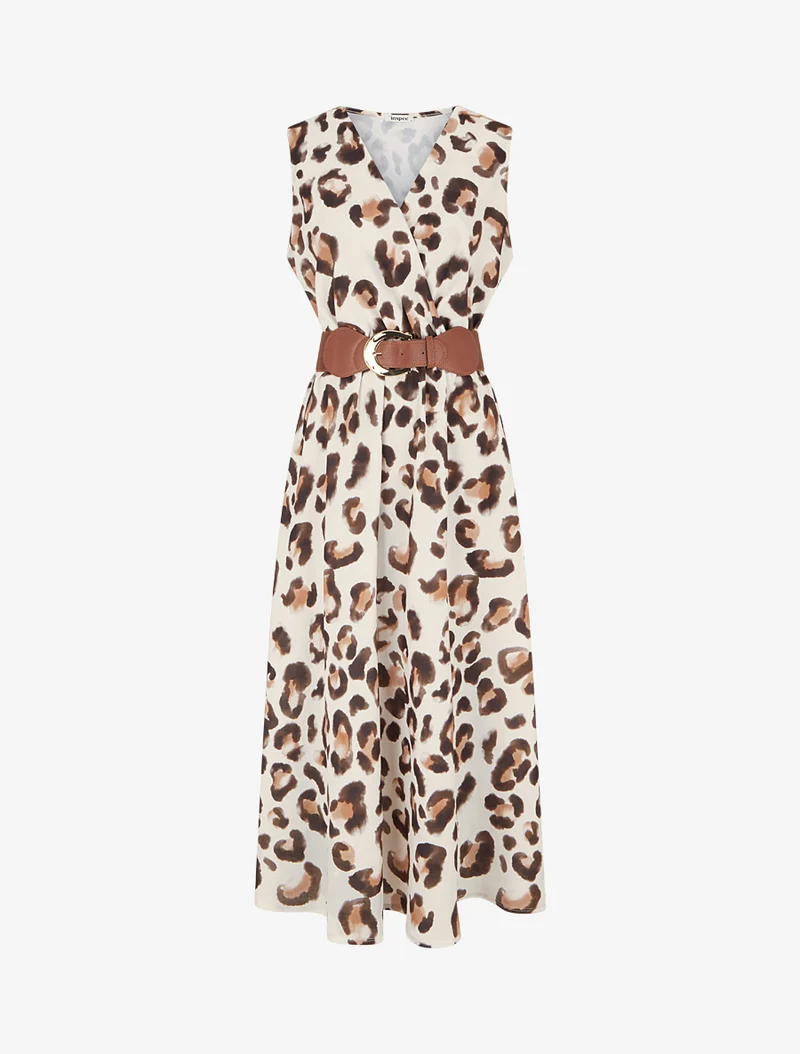 Robe sans manches imprimé léopard - Marron