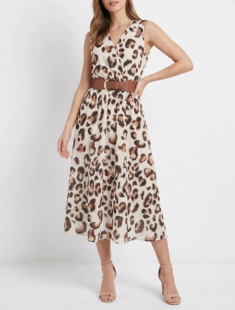 Robe sans manches imprimé léopard - Marron
