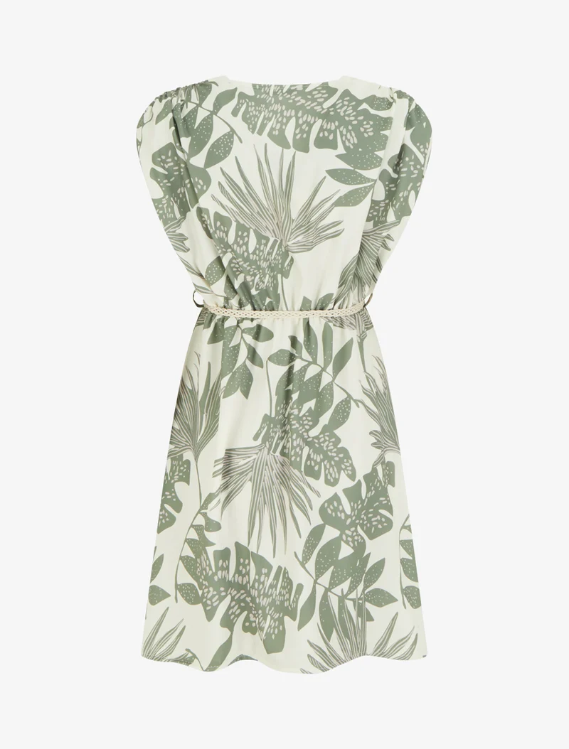 Robe mi-longue sans manches imprimé tropical - Kaki