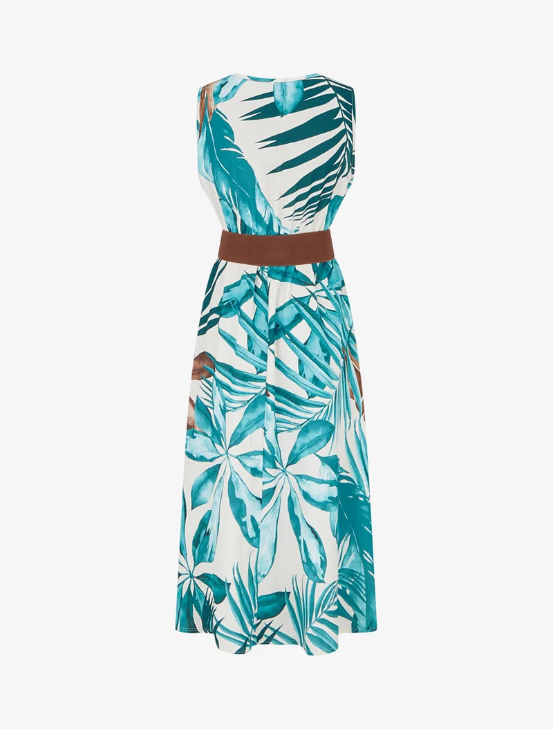 Robe sans manches imprimé feuillage - Bleu canard