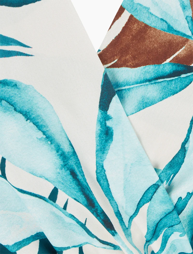 Robe sans manches imprimé feuillage - Bleu canard